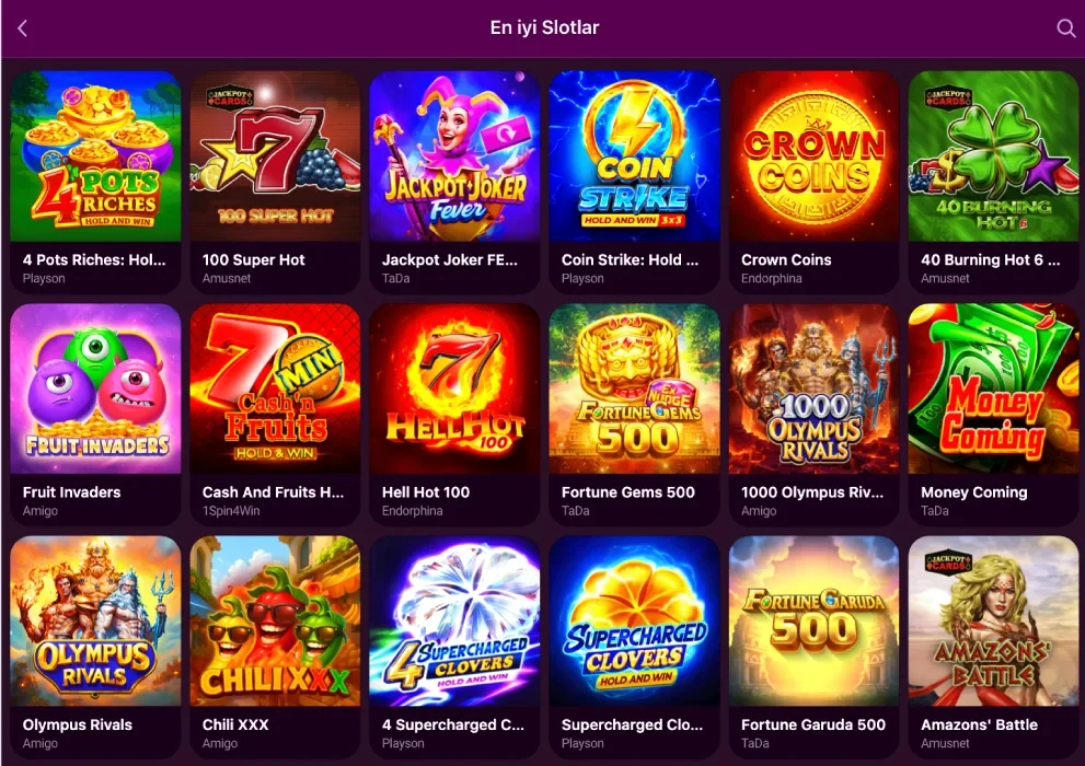 Casino Luks Best Slots section showing game cards such as 4 Pots Riches and Fruit Invaders